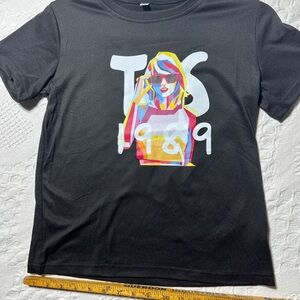 Taylor Swift 1989 Kids Black Graphic Tee with Colorful Pop Art Print- size 10